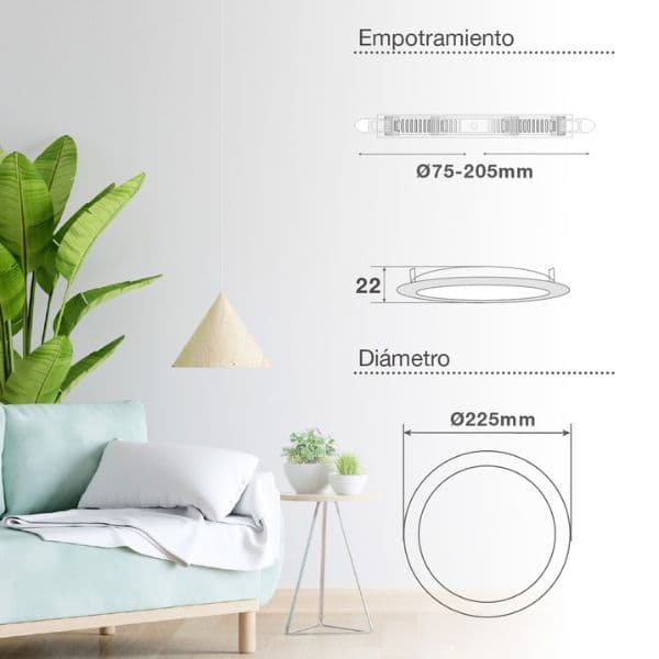 Vestavný LED panel 36W 3780lm, variabilní montážní otvor 75-205mm, CCT, kruh 22,5cm 3 roky - náhled 5