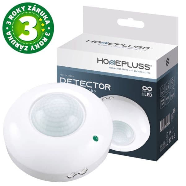 Pohybové čidlo na strop – PIR senzor Homepluss, IP20 do interiéru, bílé, 300W, 3 roky zár.