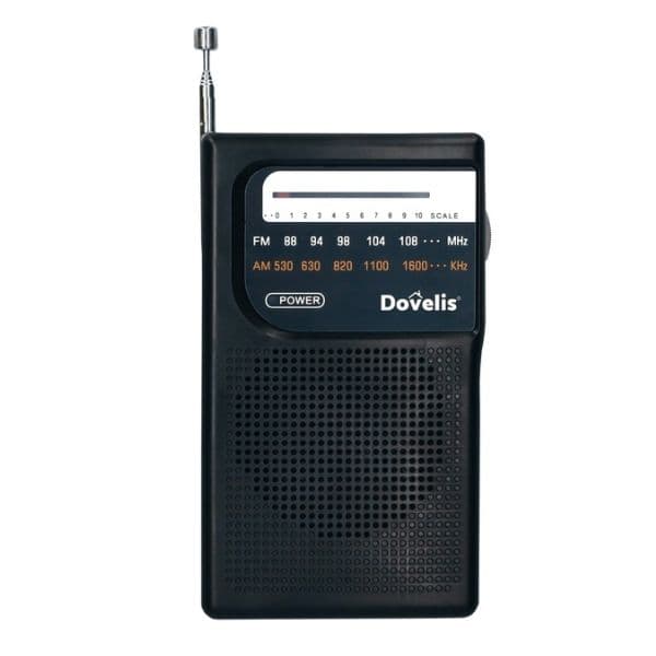 Přenosné kapesní rádio Dovelis na 2 baterie AA, AM/FM, černé