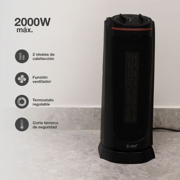 Sloupový PTC teplovzdušný ventilátor 47cm, 2 stupně výkonu, max 2000W, oscilace, na 25m2 - náhled 4