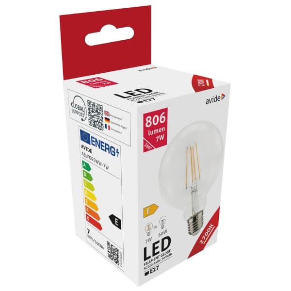 Prémiová retro LED žárovka E27 7W 806lm, průměr 95mm, teplá, filament, ekv. 60W, 3 roky - náhled 4