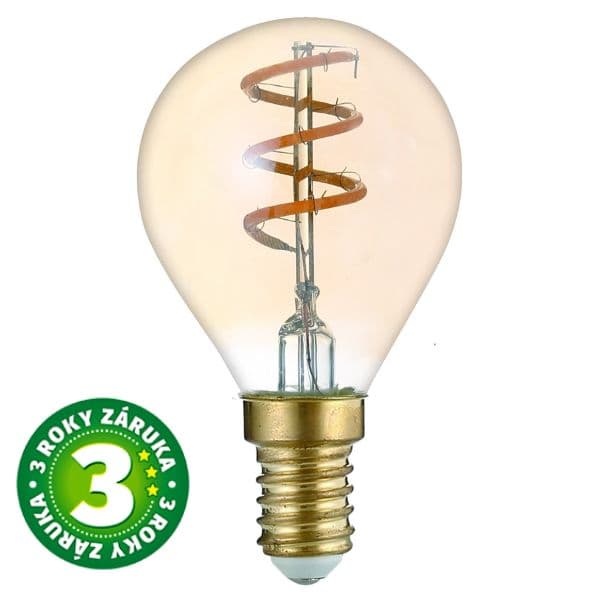 Prémiová designová retro LED žárovka E14 3W 200lm EXTRA TEPLÁ G45 filament ekv. 21W 3 roky - náhled 2