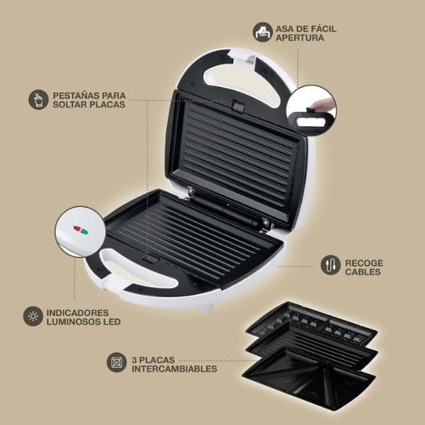 Toustovač, vaflovač a gril 3v1 Väline Pipu, 750W, bílý, 3 roky záruka - náhled 3