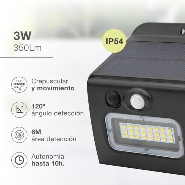 Solární LED reflektor Egoda 3W 350lm s pohybovým čidlem CCT IP54 černý, 3 roky záruka - náhled 2