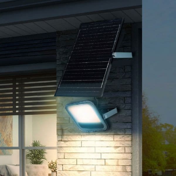 Venkovní solární LED reflektor 200W, 5500lm, studená bílá, samostatný solární panel, DO - náhled 2