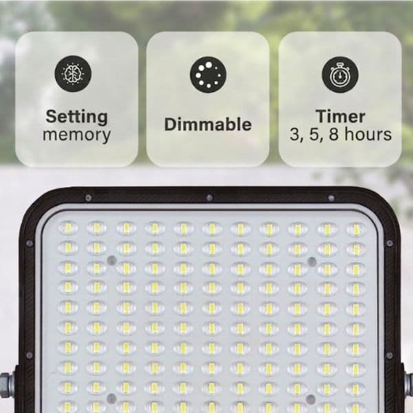 Venkovní solární LED reflektor 200W, 5500lm, studená bílá, samostatný solární panel, DO - náhled 3