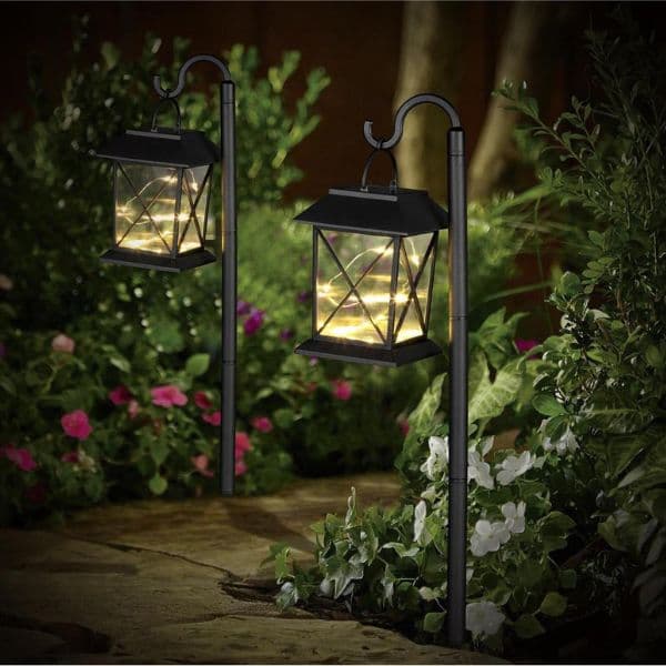 Zahradní solární světlo LED lucerna, 42cm, zapichovací, černá, teplé světlo - náhled 2