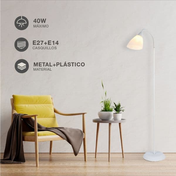 Stojací lampa Langadu 156 cm, na 1 žárovku E27 max 40W, bílá, 3 roky záruka - náhled 2