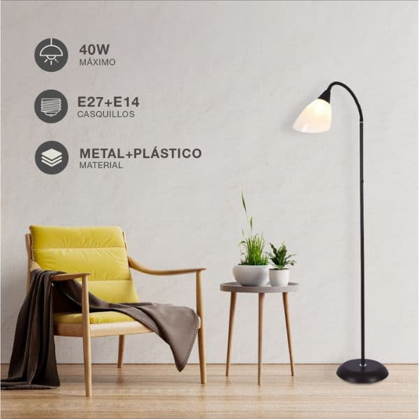 Stojací lampa Langadu 156cm, na 1 žárovku E27 max 40W, černá, 3 roky záruka - náhled 2