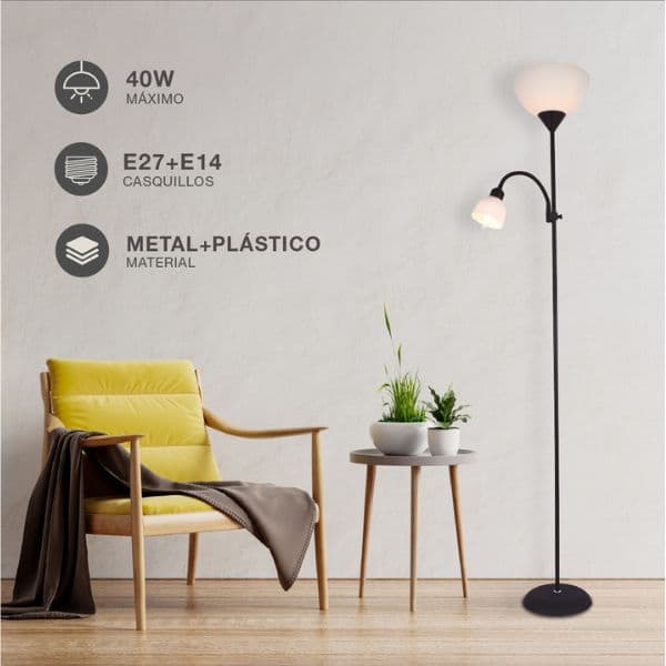 Stojací lampa Nawis se 2 klobouky na žárovky 1xE27 a 1xE14, max 40W, černá, 3 roky záruka - náhled 2