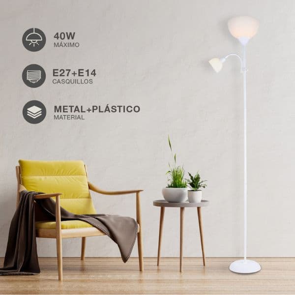 Stojací lampa Nawis se 2 klobouky na žárovky 1xE27 a 1xE14, max 40W, bílá, 3 roky záruka - náhled 2