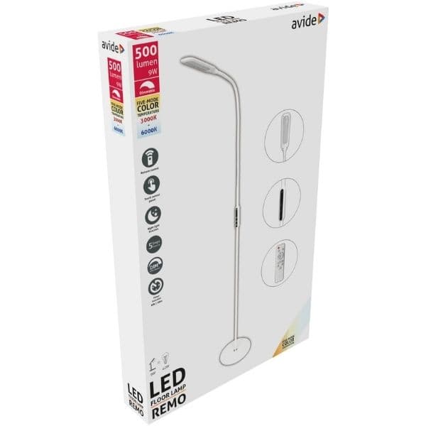 Stmívatelná LED stojací lampa Remo 9W 500lm měnitelná barva světla, dálkové ovládání, bílá - náhled 3