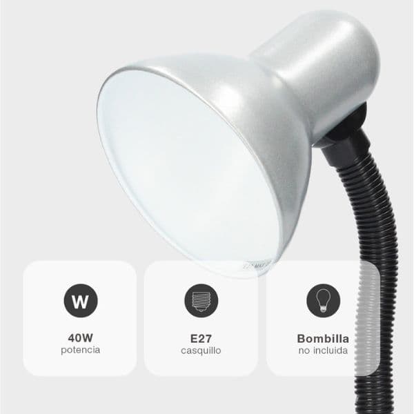 Stolní lampa na 1 žárovku E27 max 40W, šedá, Bell, 3 roky záruka - náhled 4