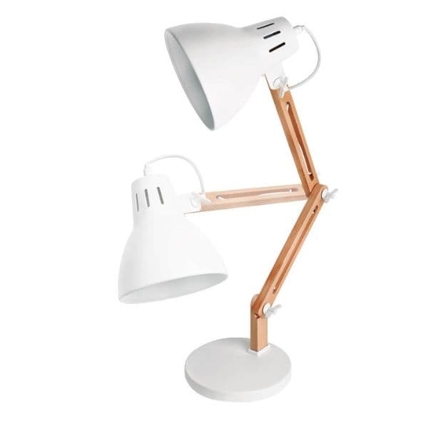 Kloubová stolní lampa Hamu, na 1 žárovku E27 max 11W, dřevo a bílý kov - náhled 4
