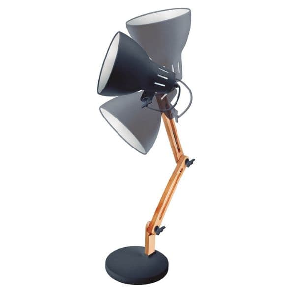 Kloubová stolní lampa Hamu, na 1 žárovku E27 max 11W, dřevo a černý kov - náhled 2