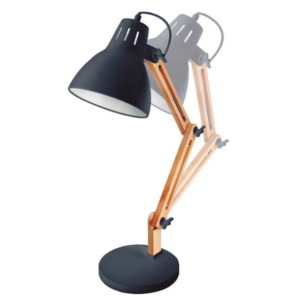 Kloubová stolní lampa Hamu, na 1 žárovku E27 max 11W, dřevo a černý kov - náhled 4