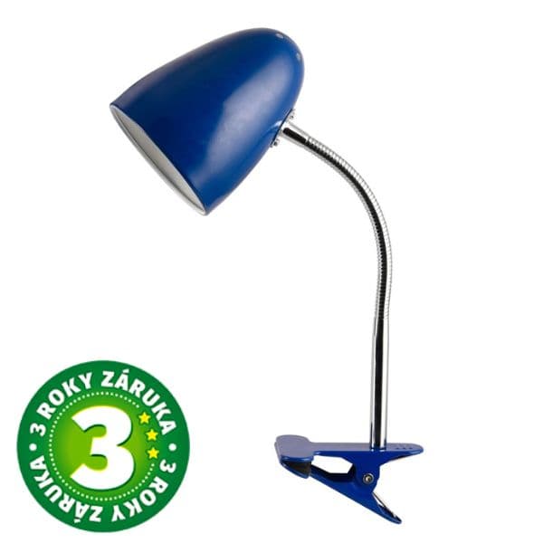 Stolní lampa s klipem na 1 žárovku E27 max 40W, modrá, 3 roky záruka