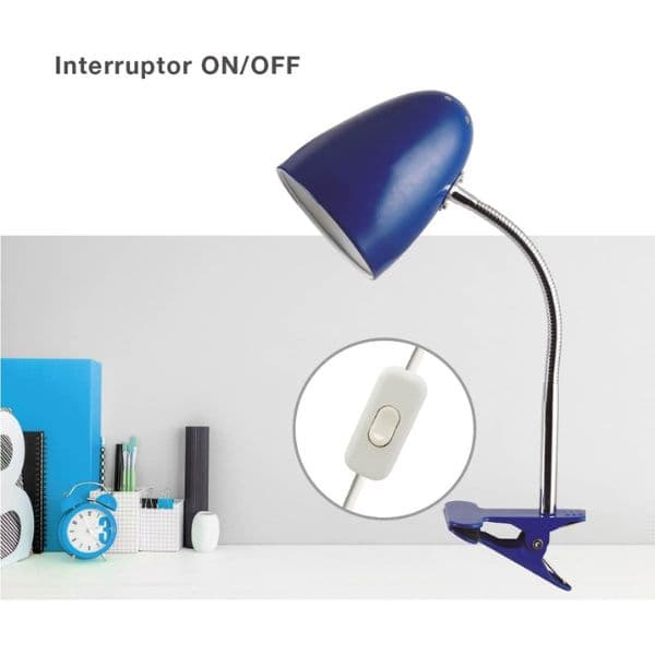 Stolní lampa s klipem na 1 žárovku E27 max 40W, modrá, 3 roky záruka - náhled 2