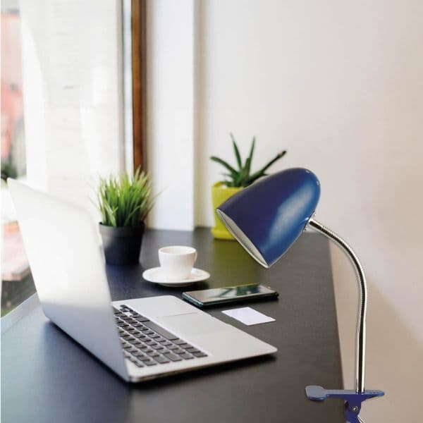 Stolní lampa s klipem na 1 žárovku E27 max 40W, modrá, 3 roky záruka - náhled 4