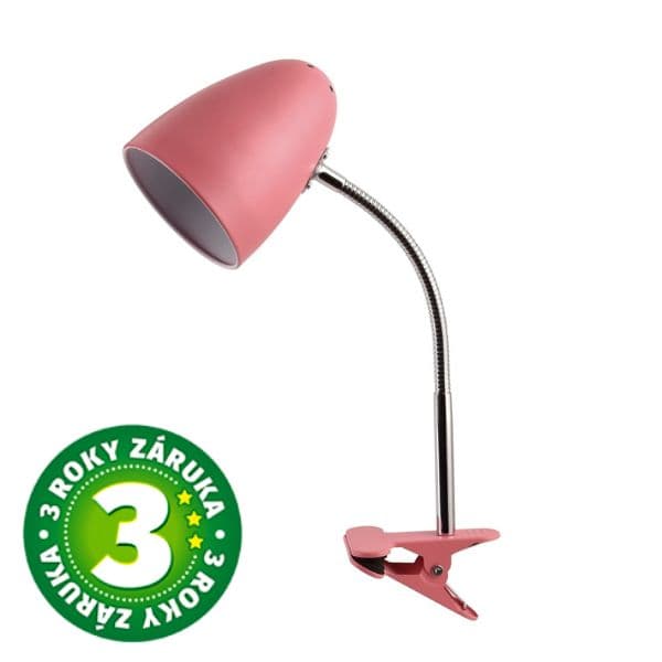 Stolní lampa s klipem na 1 žárovku E27 max 40W, růžová, 3 roky záruka