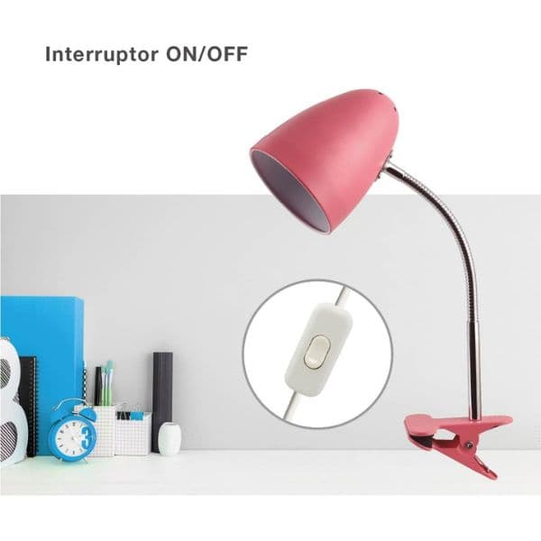 Stolní lampa s klipem na 1 žárovku E27 max 40W, růžová, 3 roky záruka - náhled 2