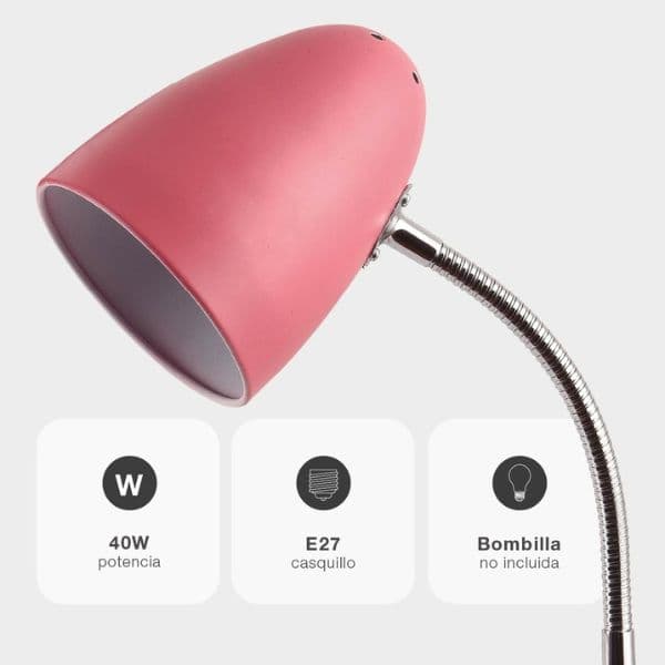 Stolní lampa s klipem na 1 žárovku E27 max 40W, růžová, 3 roky záruka - náhled 3