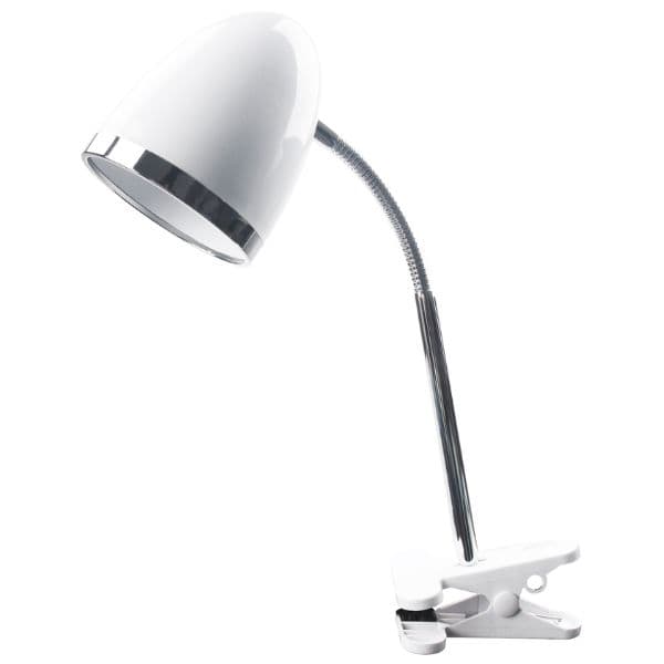 Stolní lampa s klipem na 1 žárovku E27 max 15W, bílá