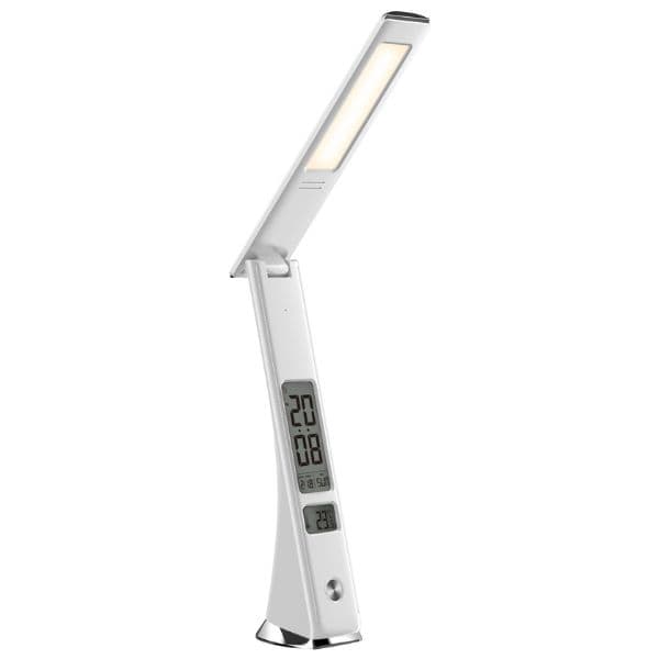 Kožená stmívatelná LED stolní lampička s displejem 5W 500lm, denní světlo, bílá - náhled 2