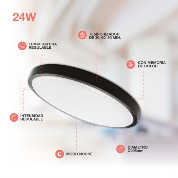 Prémiové LED stropní svítidlo Andra 34cm 24W 1875lm CCT, černý rám, dálkové ovl., 3 roky - náhled 2