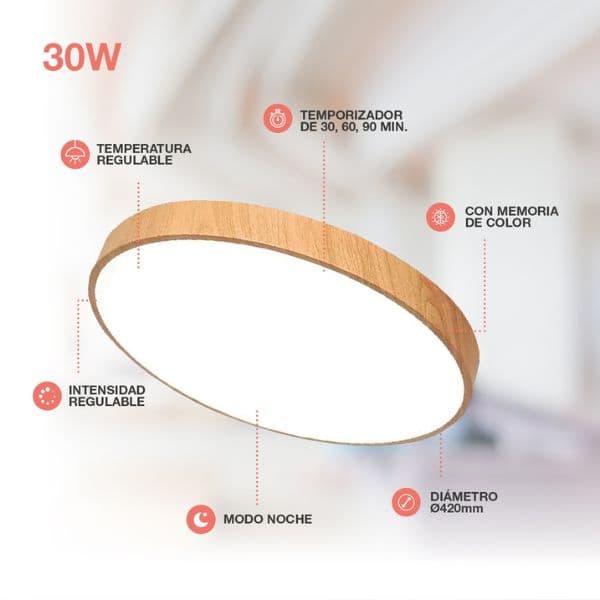Prémiové LED stropní svítidlo Andra 41cm 30W 2400lm CCT, vzhled dřeva dálkové ovl., 3 roky - náhled 4
