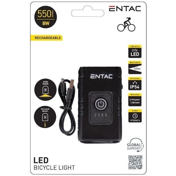 Nabíjecí přední LED světlo na kolo 8W 550lm, dosvit 120m, hliník, černé - náhled 3