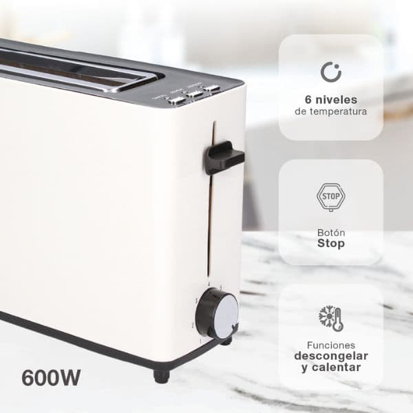 Velký topinkovač na 2 toasty Fletcher 900W funkce přihřátí a rozmrazení bílý 3 roky zár. - náhled 2