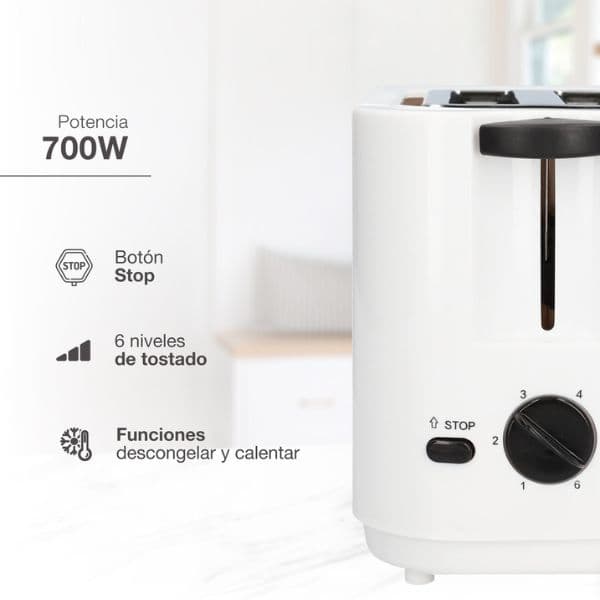 Topinkovač na 2 toasty Väline Avocato 700W funkce přihřátí a rozmrazení bílý 3 roky zár. - náhled 2
