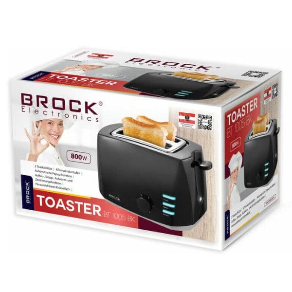 Topinkovač na 2 toasty Brock, 800W, funkce přihřátí a rozmrazení, černý - náhled 3