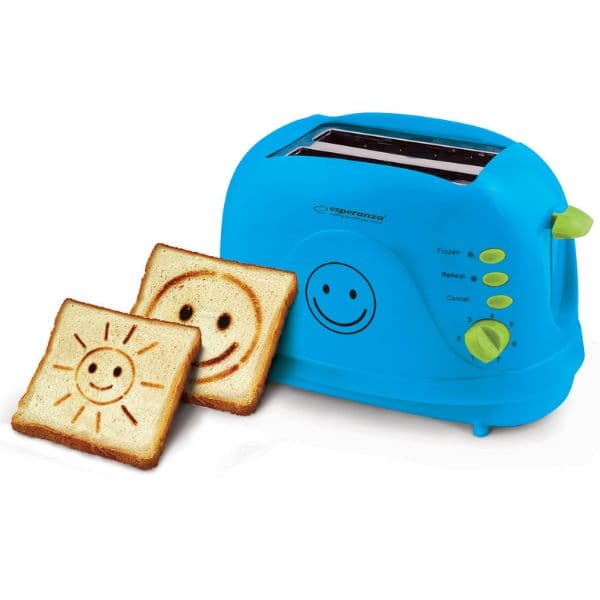 Topinkovač na 2 toasty, 750W, vypaluje smajlíky, funkce přihřátí a rozmrazení, tyrkysový