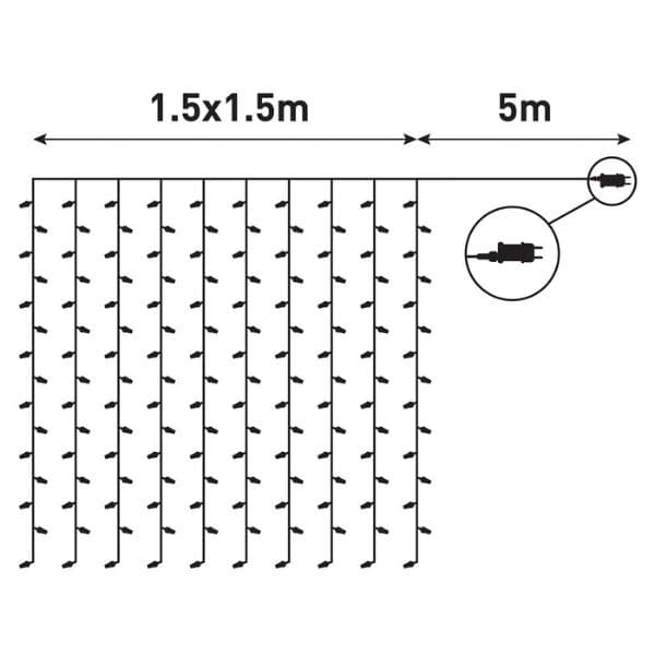 LED vánoční závěs 1,5m x 1,5m, venkovní, teplé světlo, 150 LED, 3,6W, do zásuvky, 8 režimů - náhled 3