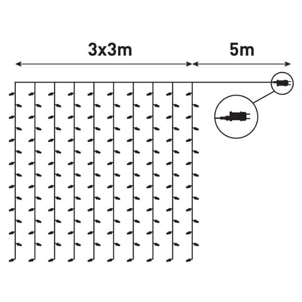 LED vánoční závěs 3m x 3m, venkovní, teplé světlo, 300 LED, 6W, do zásuvky, 8 režimů - náhled 4