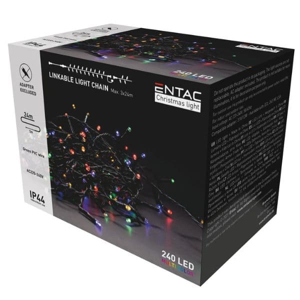 LED vánoční řetěz 24m, venkovní, vícebarevný, 240 LED, 3,6W prodloužení bez adaptéru - náhled 5