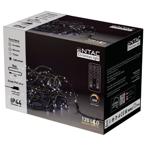LED vánoční řetěz 9m, venkovní, teplé světlo, 120 LED, 3,6W, do zásuvky, dálkové ovládání - náhled 3
