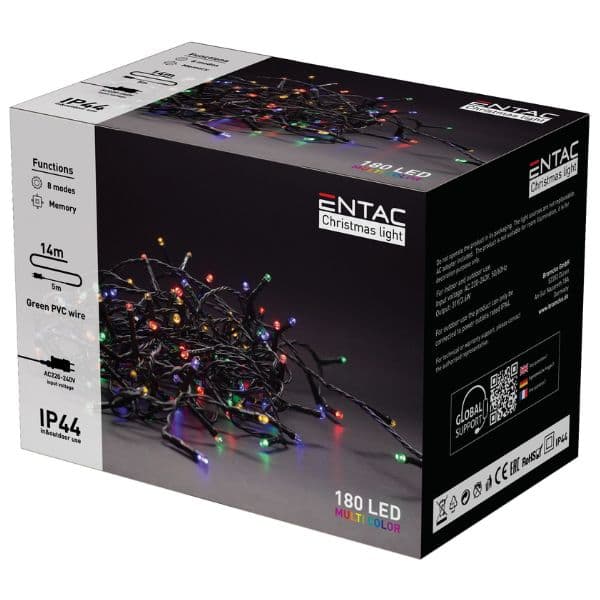 LED vánoční řetěz 14m, venkovní, vícebarevný, 180 LED, 3,6W, do zásuvky, 8 režimů - náhled 2