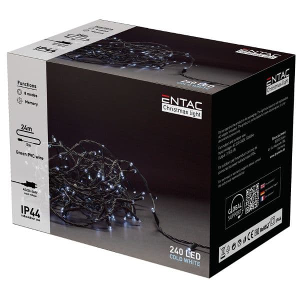 LED vánoční řetěz 24m, venkovní, studené světlo, 240 LED, 3,6W, do zásuvky, 8 režimů - náhled 3