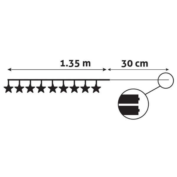 LED vánoční řetěz 1,35m, vnitřní, teplé světlo, 10 LED hvězd 6cm s motivem, na baterie AA - náhled 4
