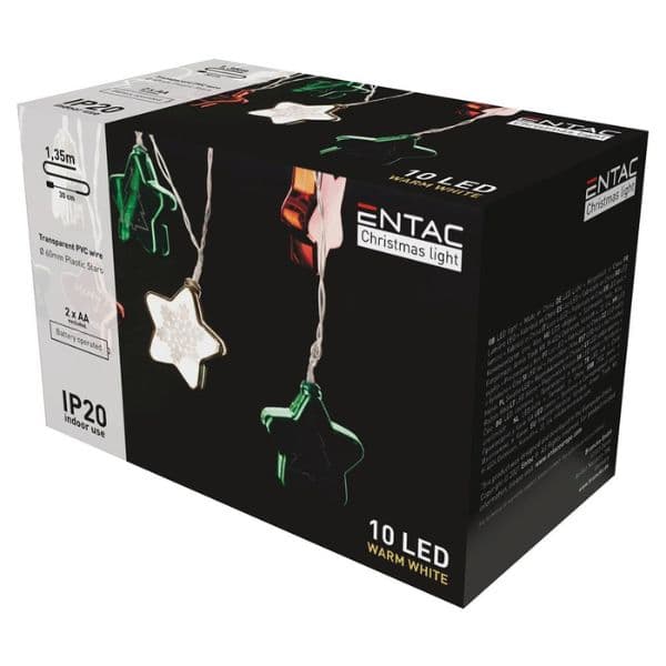 LED vánoční řetěz 1,35m, vnitřní, teplé světlo, 10 LED hvězd 6cm s motivem, na baterie AA - náhled 5