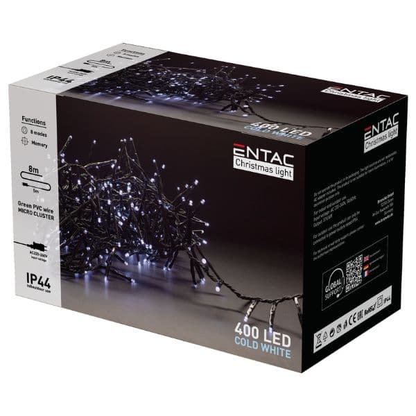 Hustý LED vánoční řetěz 8m, venkovní, studené světlo, 400 LED, 6W, do zásuvky, 8 režimů - náhled 3
