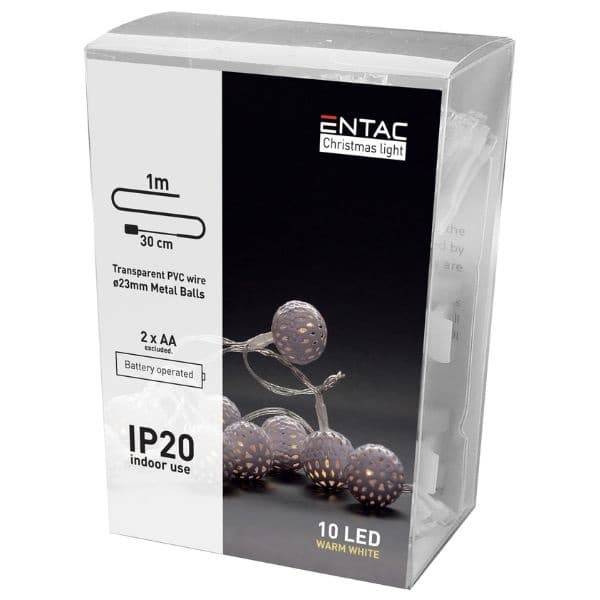 LED vánoční řetěz 1m, vnitřní, teplé světlo, 10 LED koulí, na baterie AA - náhled 4