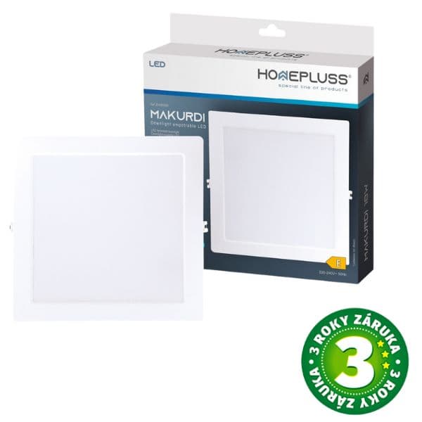 Vestavný LED panel 18W 1600lm, studená, čtvercový, 22cm, 3 roky