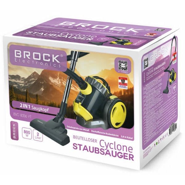 Bezsáčkový cyklónový  vysavač Brock, 800W, 2l sběrná nádoba, 78 dB, akční rádius 6m, žlutý - náhled 3