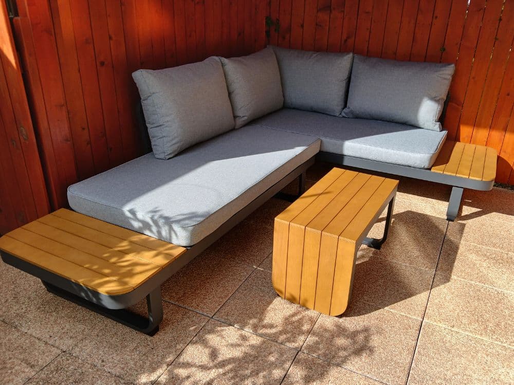 Zahradní set – hliníková variabilní sestava Samos 3 pro 2-4 osoby s akácií 245x245cm - náhled 5