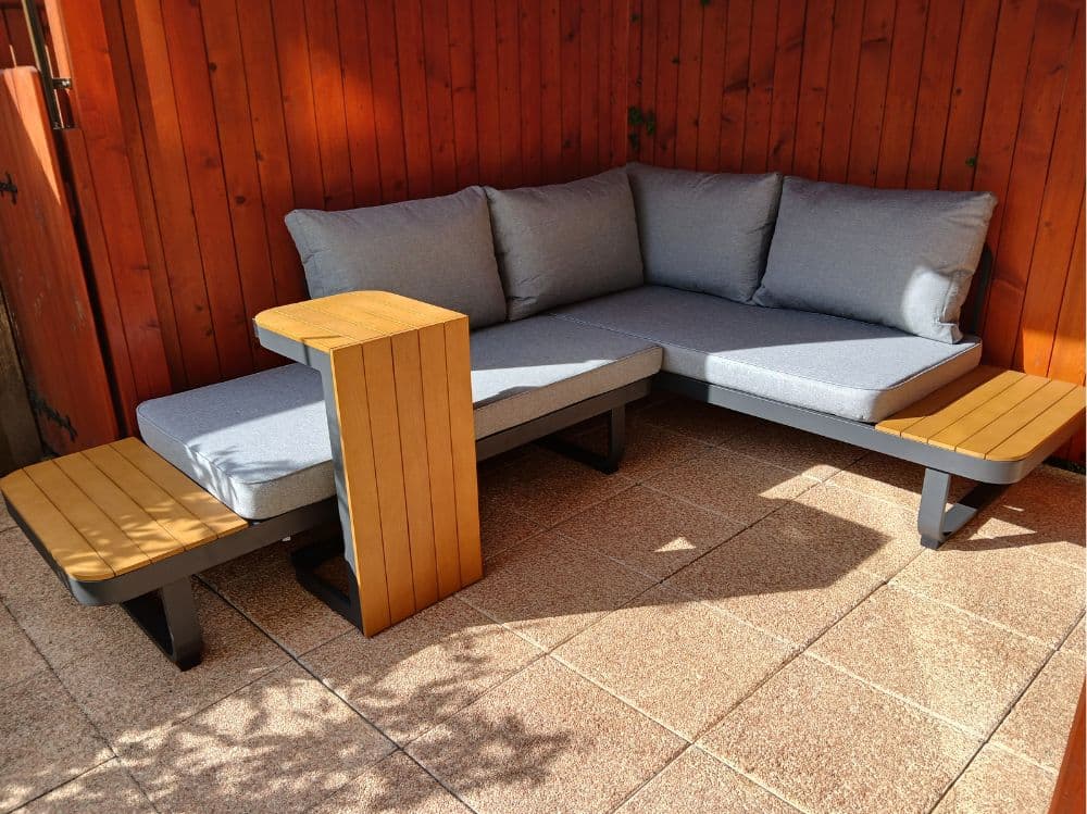 Zahradní set – hliníková variabilní sestava Samos 2 pro 2-4 osoby s akácií 245x175cm - náhled 5