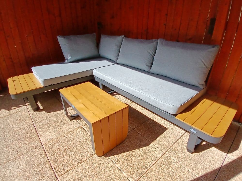 Zahradní set – hliníková variabilní sestava Samos 3 pro 2-4 osoby s akácií 245x245cm - náhled 2